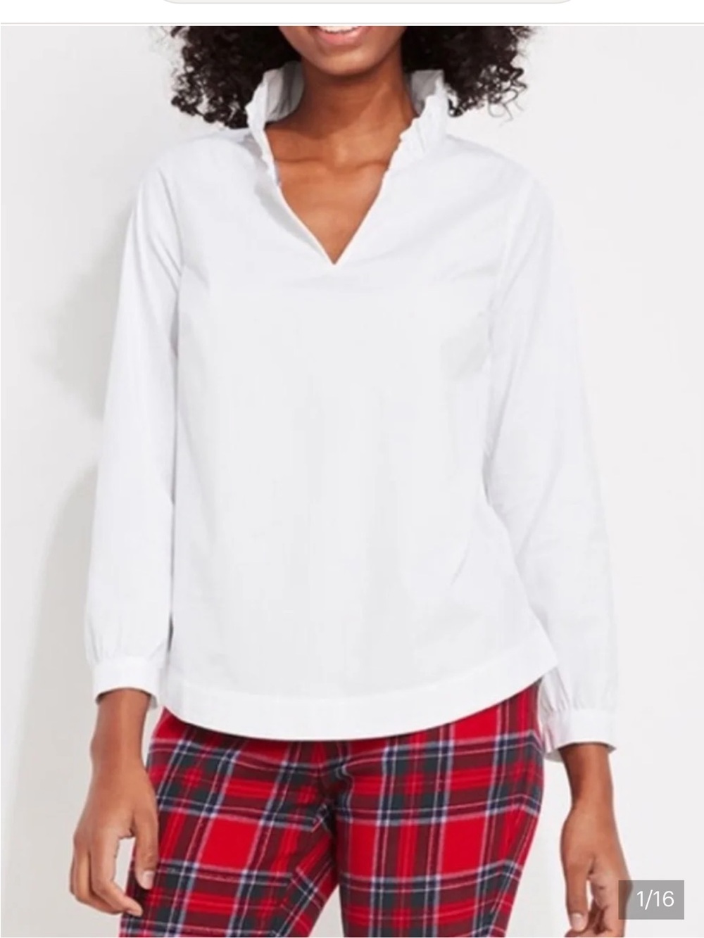 Vineyard Vines Ruffled V-Neck Long-Sleeve Women's Top - White